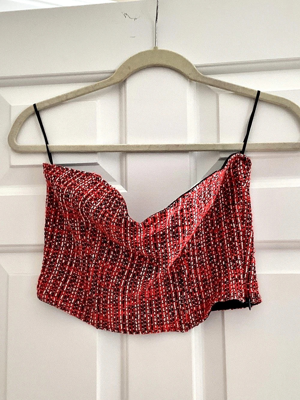 Zara Tweed Bustier Crop Top Red & Black